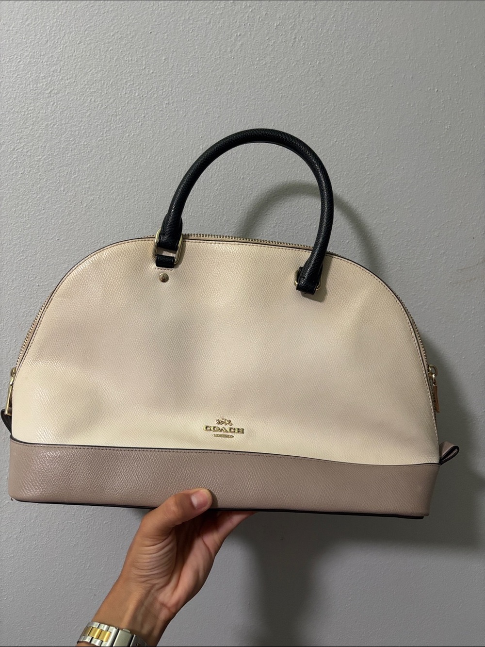 Coach Two-Tone Dome Satchel in Cream, Taupe & Black